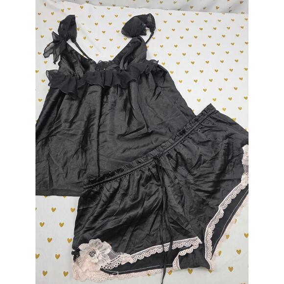 Victorias Secret small 2pc pajamas set black tank shorts sexy nightie - Picture 1 of 4